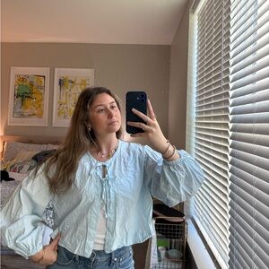 Daily Drills Light Blue Poplin tie blouse